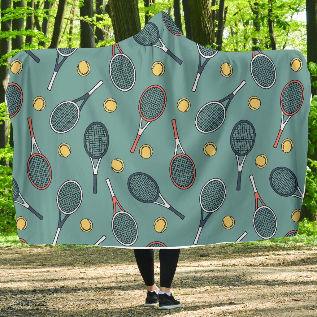 Tennis Print Pattern Hooded Blanket-grizzshop