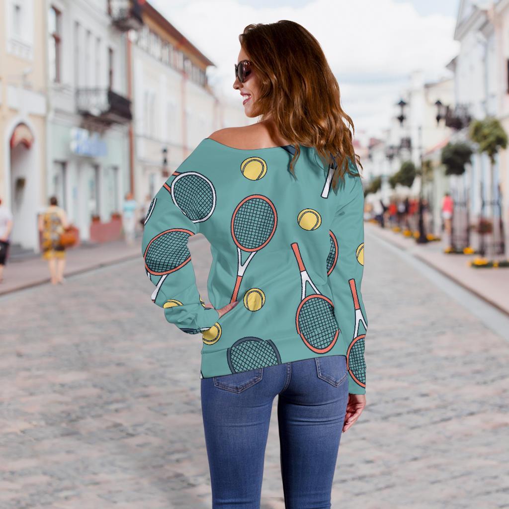 Tennis Print Pattern Women Off Shoulder Sweatshirt-grizzshop