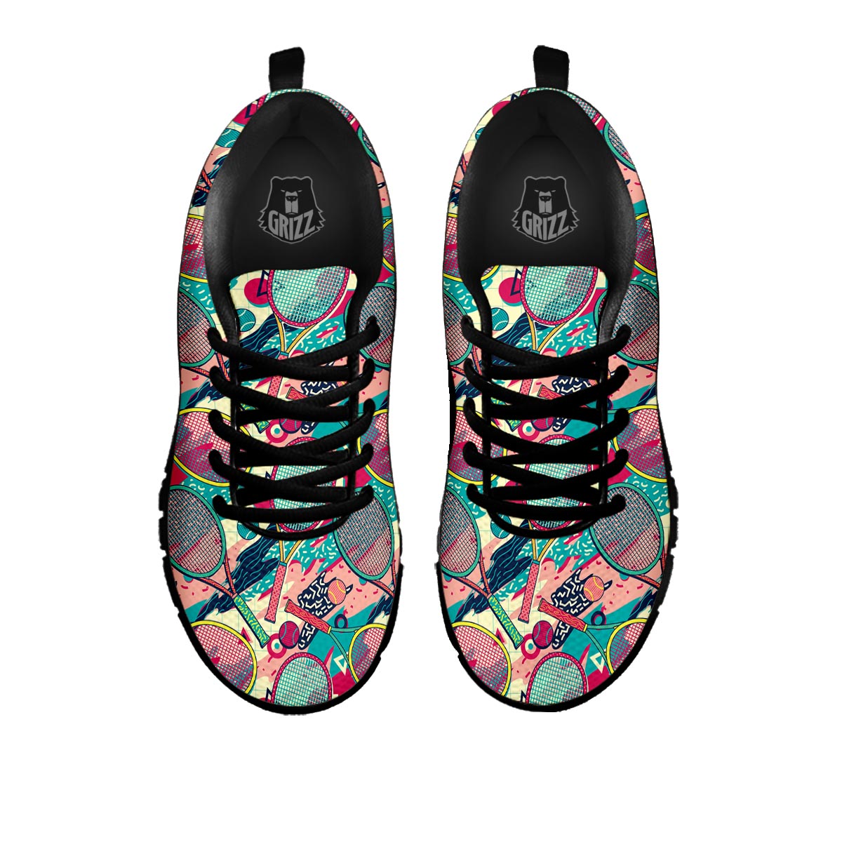 Tennis Retro Print Pattern Black Sneaker-grizzshop
