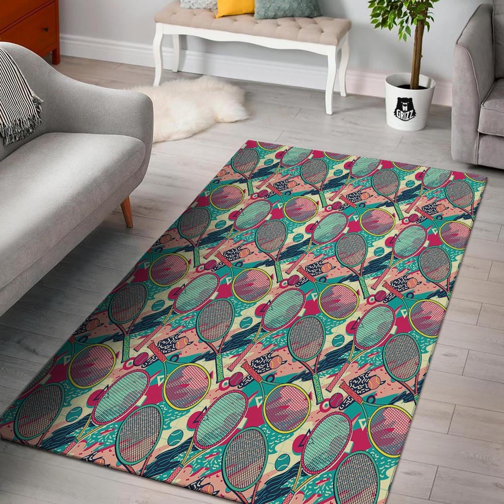 Tennis Retro Print Pattern Floor Mat-grizzshop