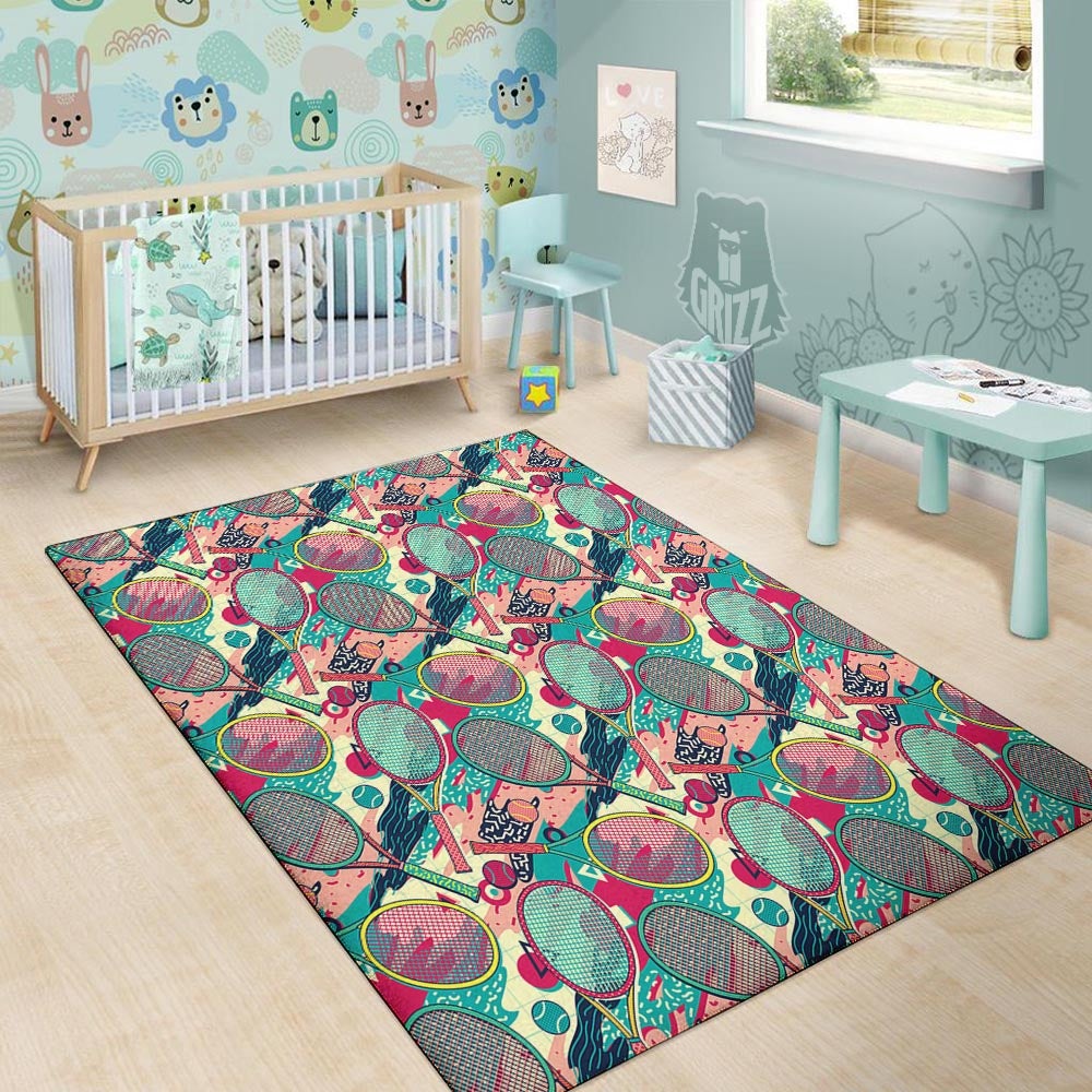 Tennis Retro Print Pattern Floor Mat-grizzshop