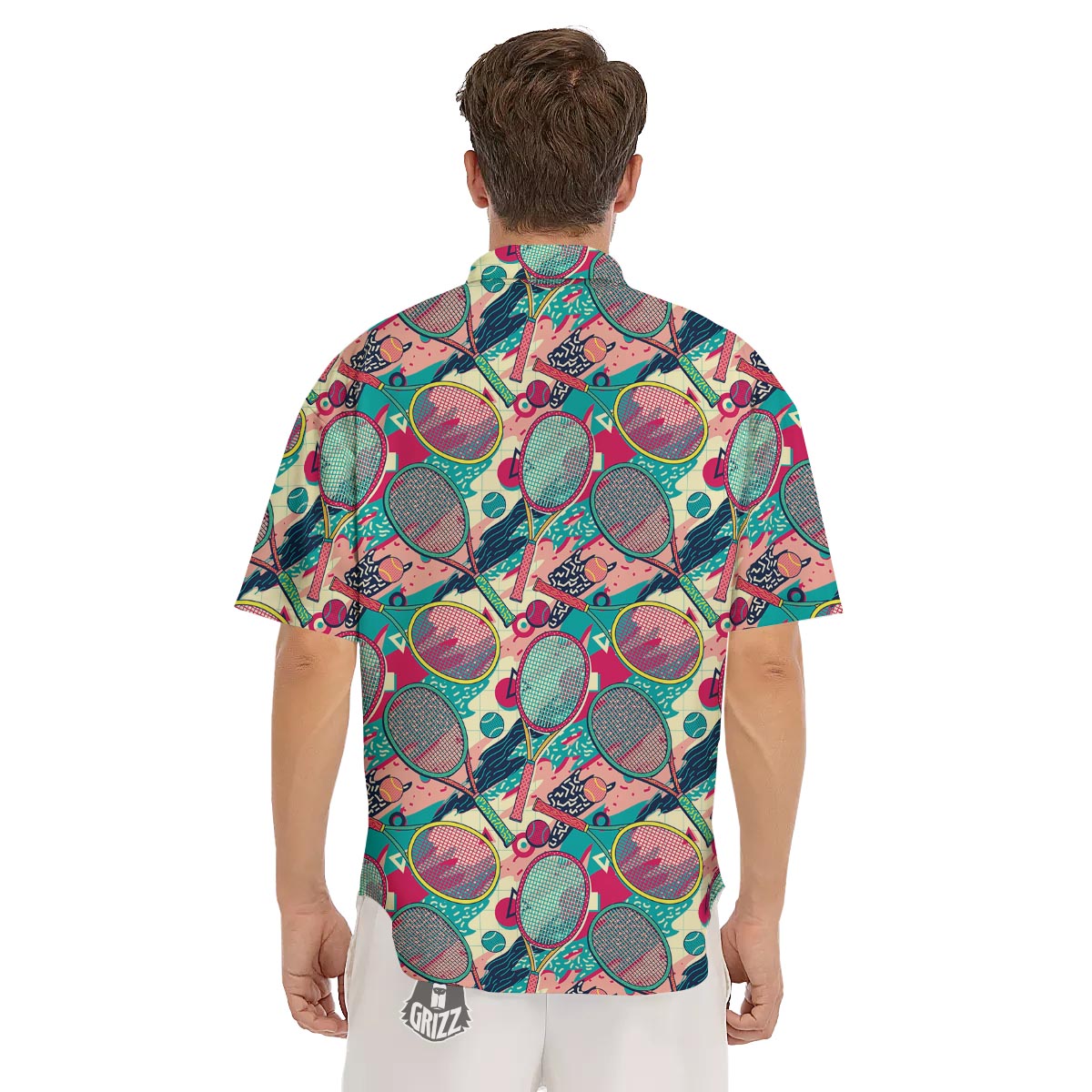 Tennis Retro Print Pattern Men's Short Sleeve Shirts-grizzshop