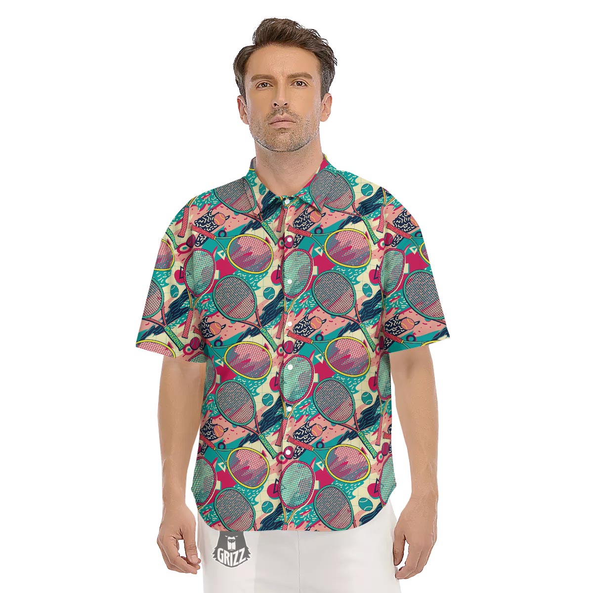 Tennis Retro Print Pattern Men's Short Sleeve Shirts-grizzshop