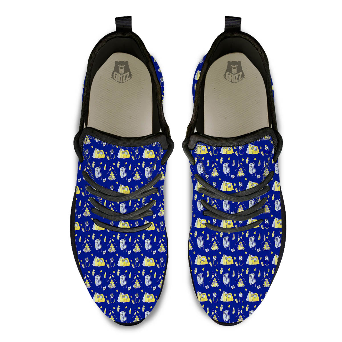 Tent Camping Print Pattern Black Athletic Shoes-grizzshop