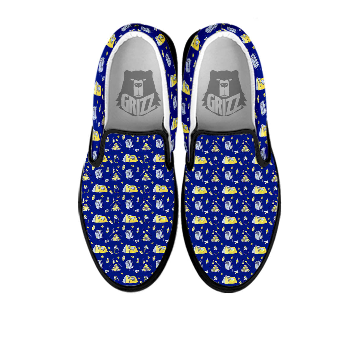 Tent Camping Print Pattern Black Slip On Shoes-grizzshop