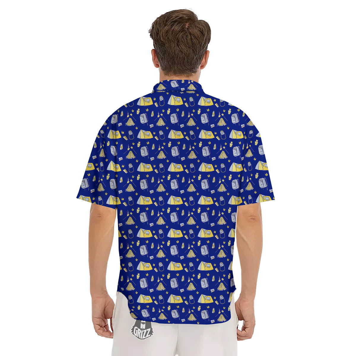 Tent Camping Print Pattern Men's Short Sleeve Shirts-grizzshop