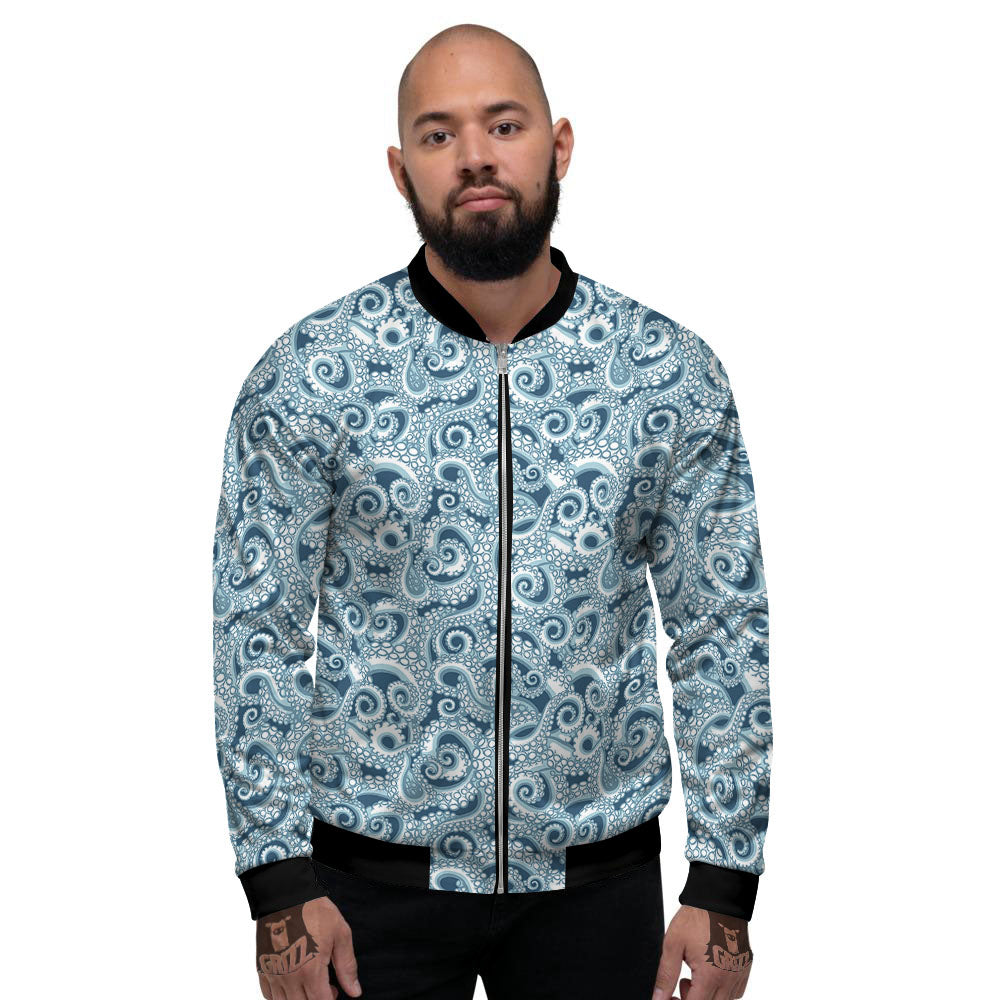 Tentacles Octopus Blue Print Pattern Men's Bomber Jacket-grizzshop