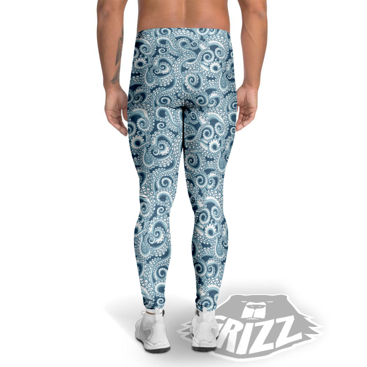 Tentacles Octopus Blue Print Pattern Men's Leggings-grizzshop