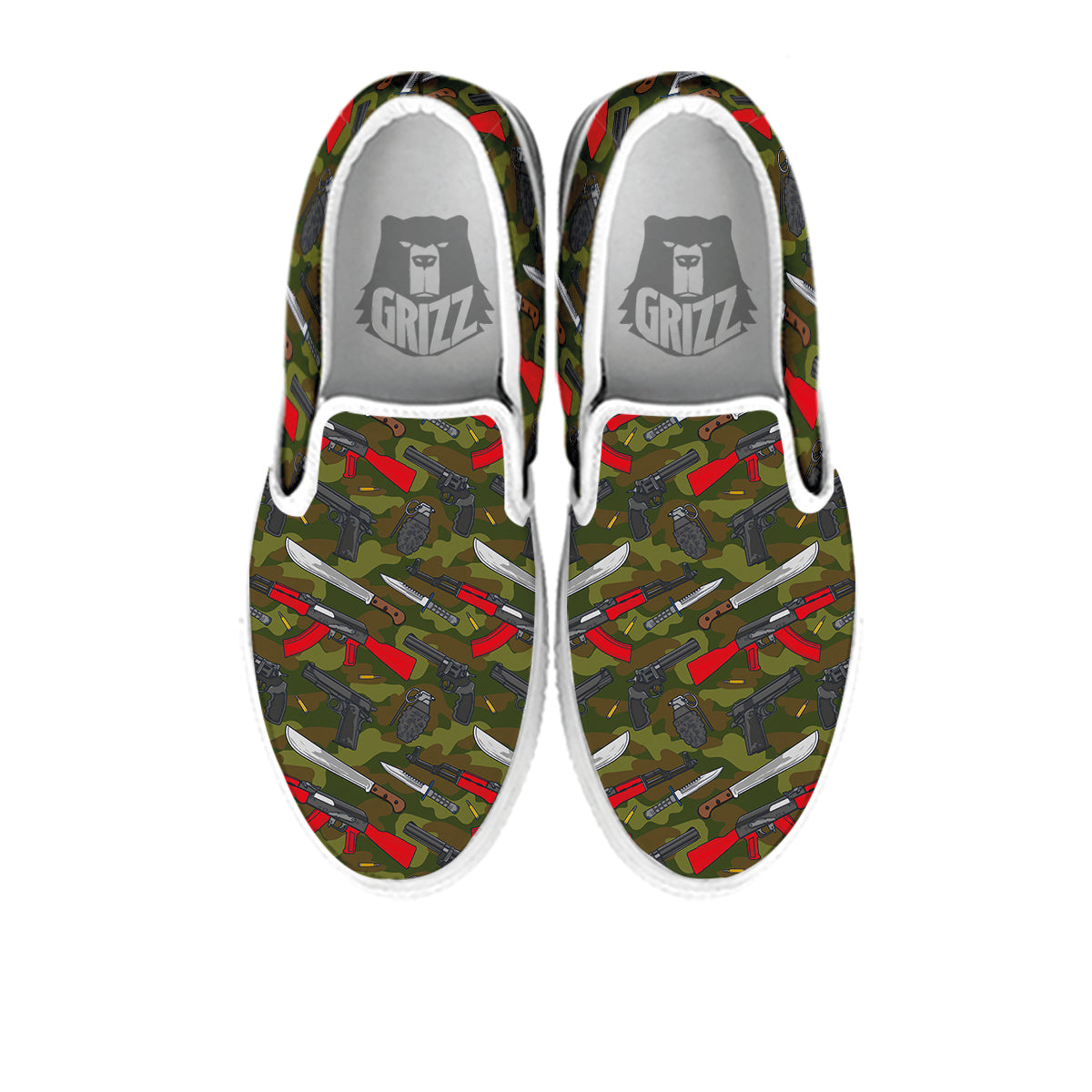 Terrorist Weapon Green Camo Print Pattern White Slip On Shoes-grizzshop