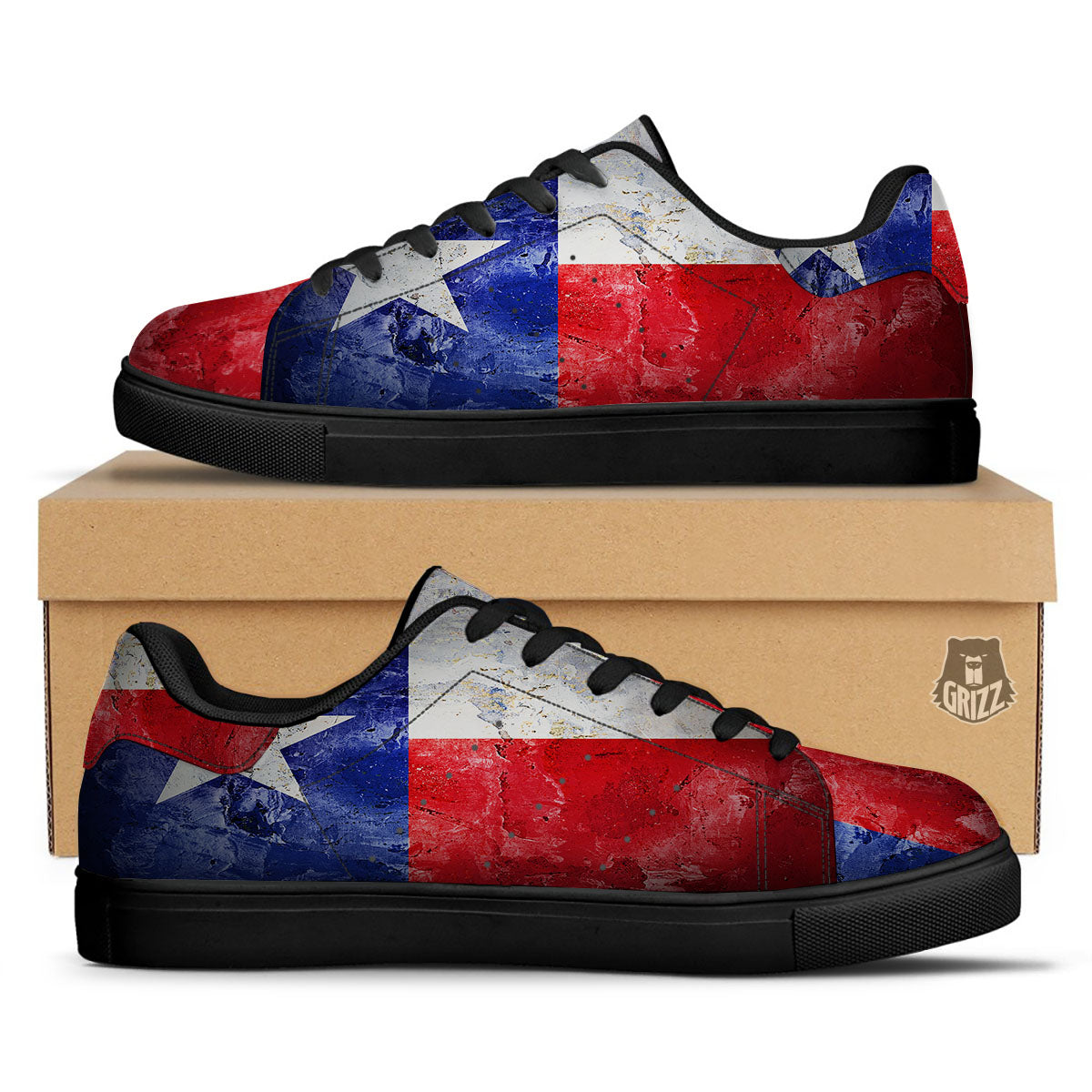 Texas Flag Grunge Print Black Low Top Sneakers-grizzshop