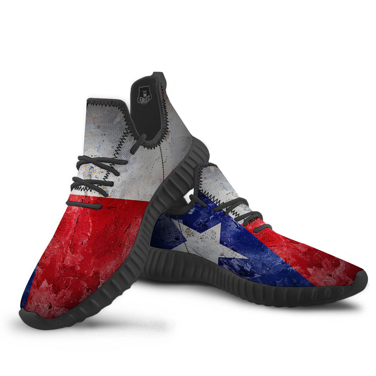 Texas Flag Grunge Print Black Walking Shoes-grizzshop