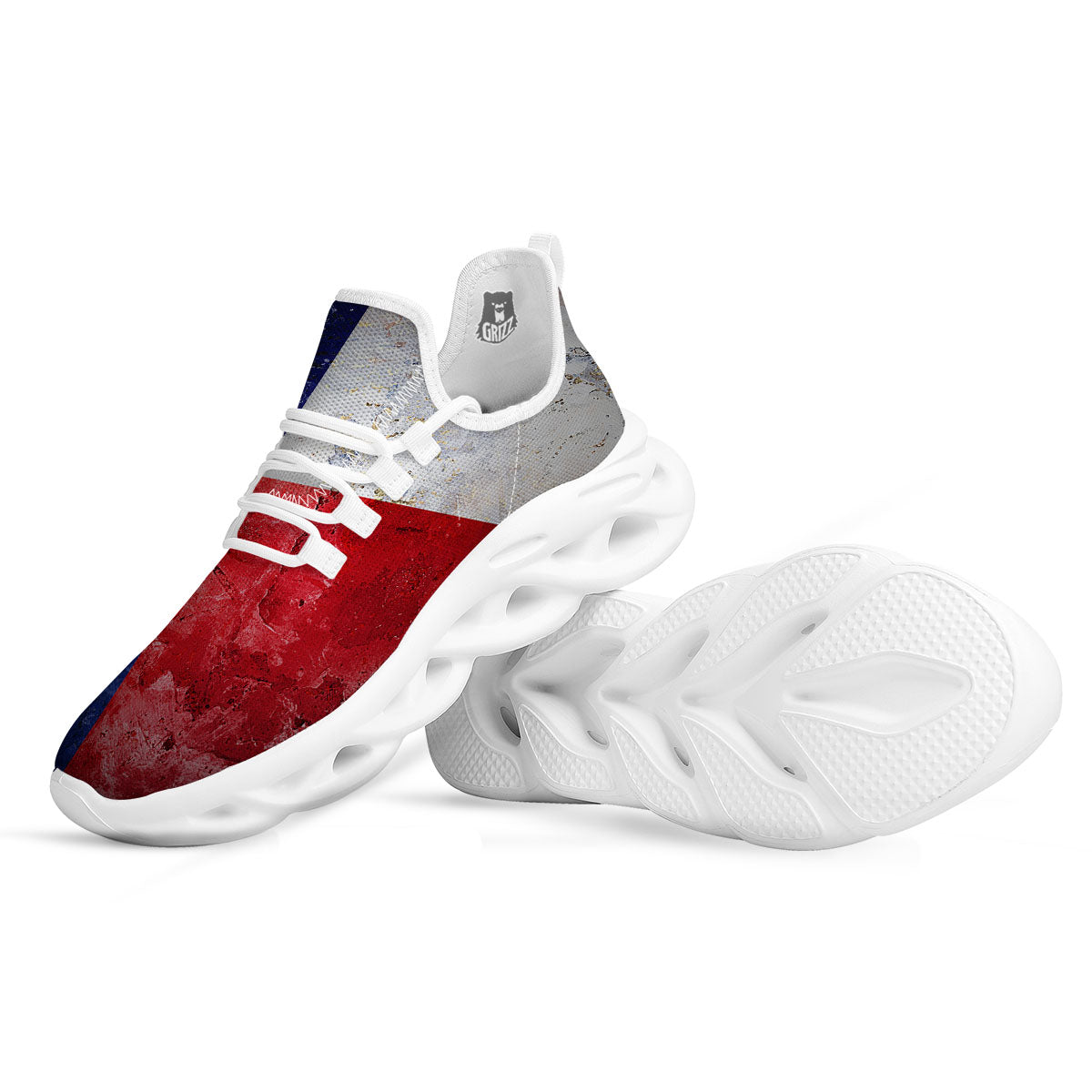 Texas Flag Grunge Print White Running Shoes-grizzshop