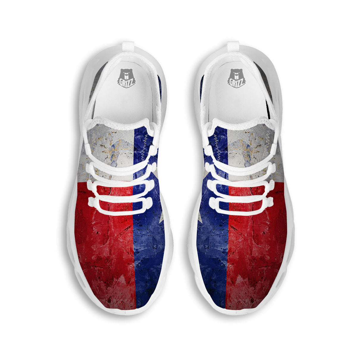 Texas Flag Grunge Print White Running Shoes-grizzshop