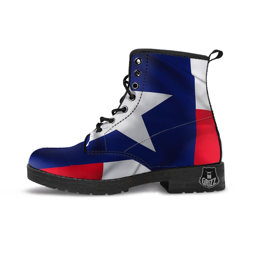 Texas Flag Print Leather Boots-grizzshop