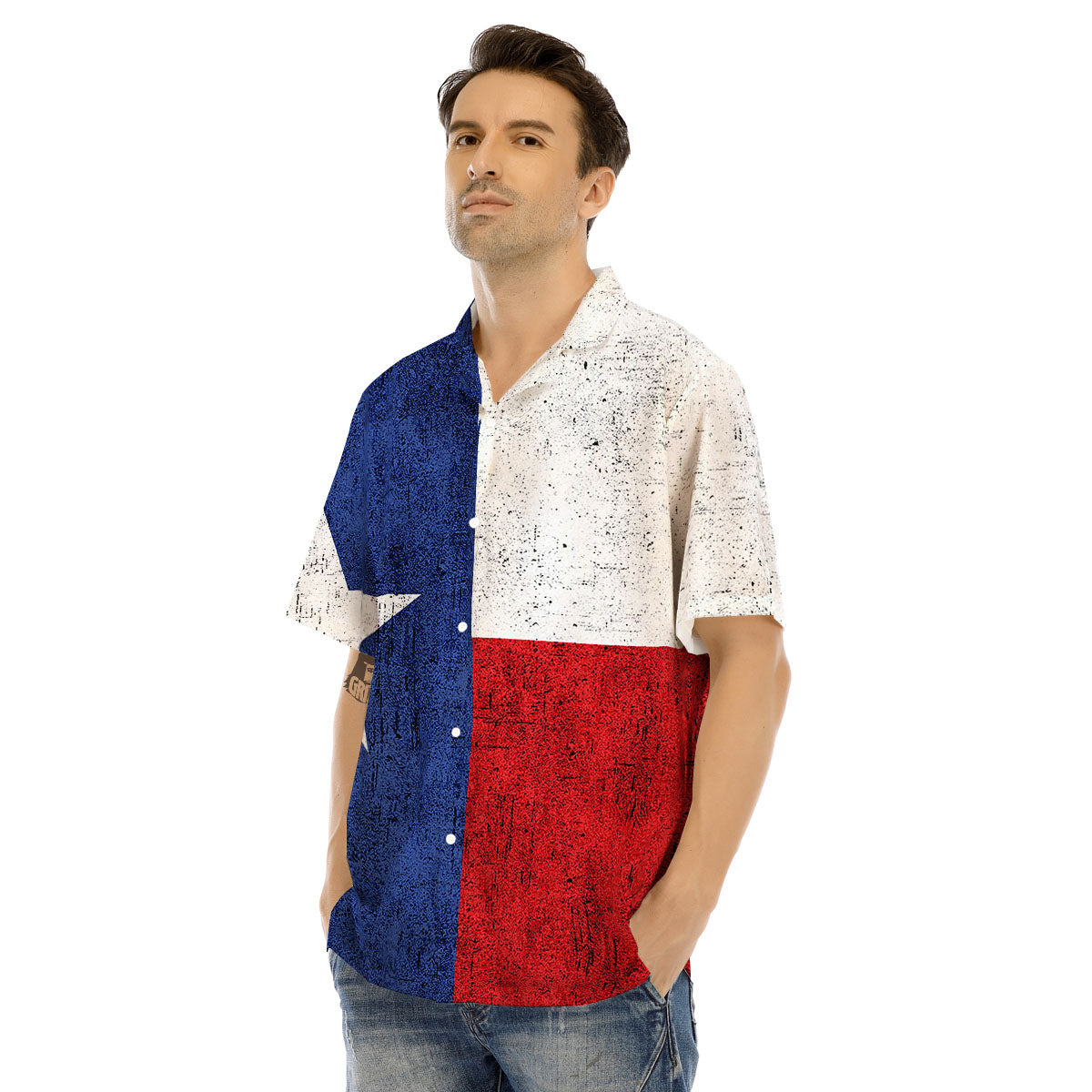 Texas Flag Vintage Print Men's Hawaiian Shirt-grizzshop
