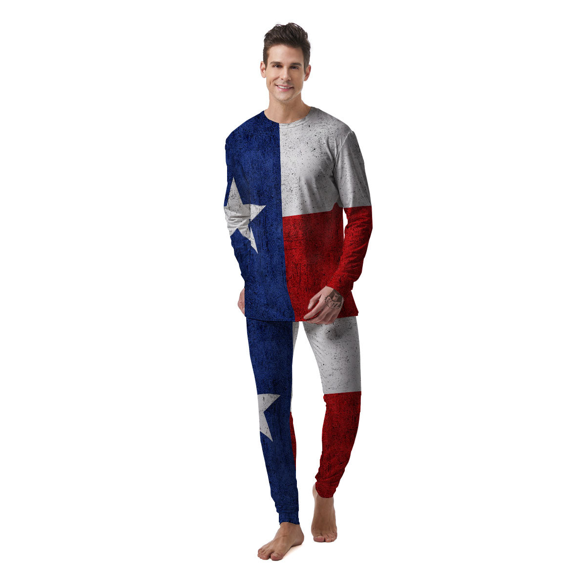 Texas Flag Vintage Print Men's Pajamas-grizzshop