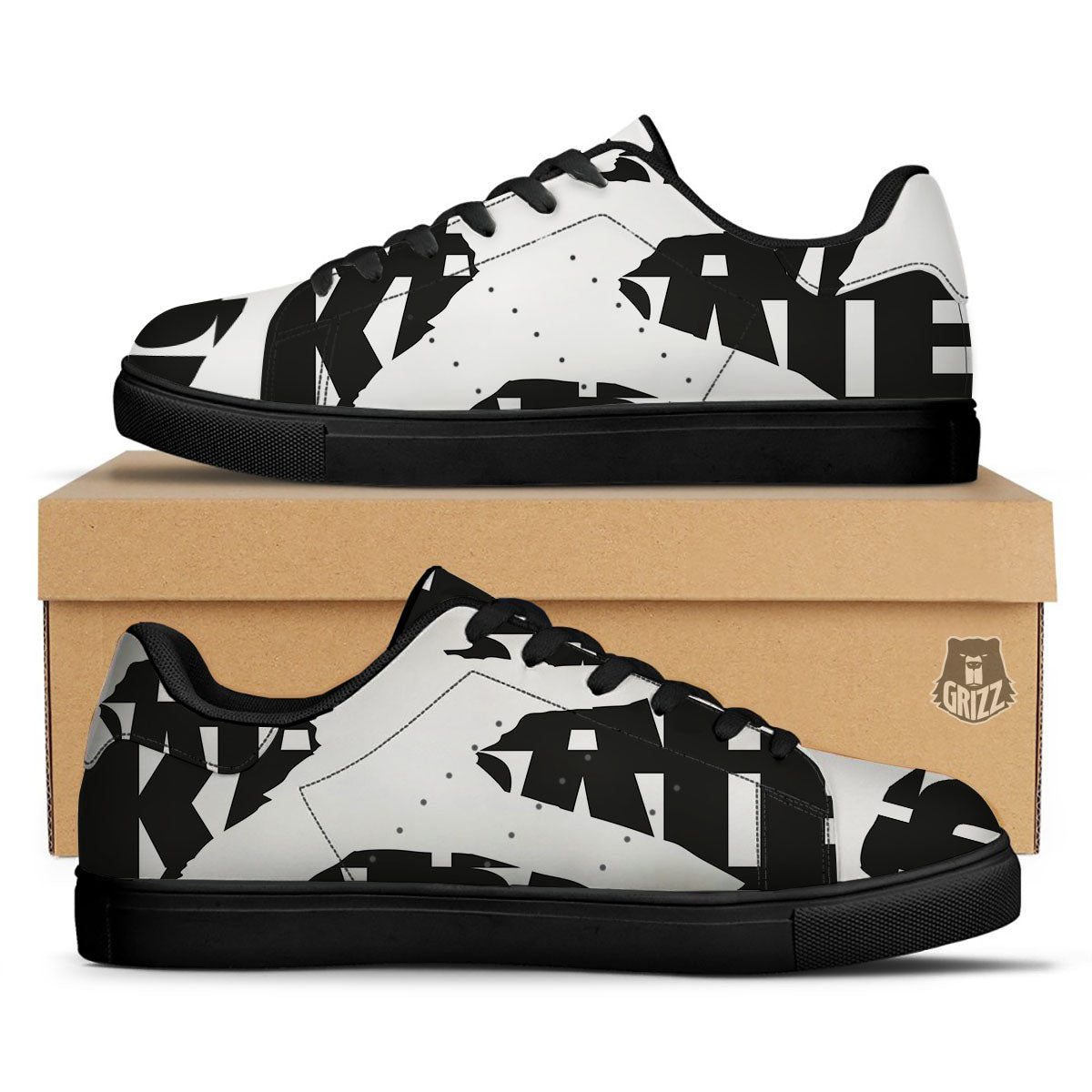 Text Karate Print Black Low Top Sneakers-grizzshop
