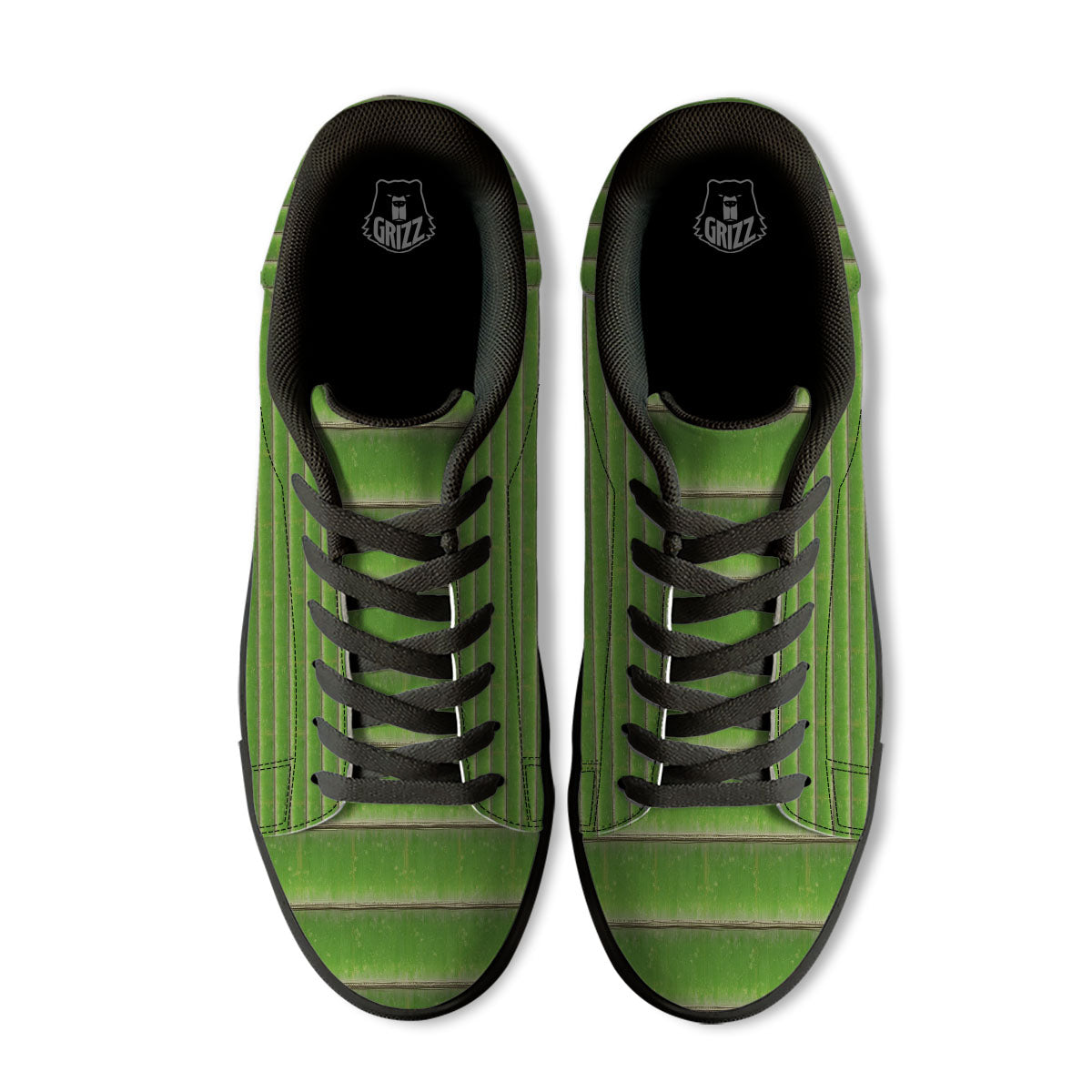 Texture Bamboo Green Print Black Low Top Sneakers-grizzshop