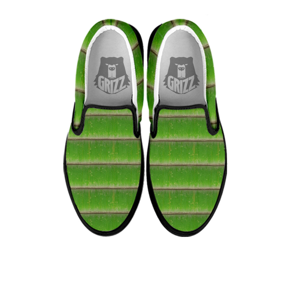 Texture Bamboo Green Print Black Slip On Shoes-grizzshop