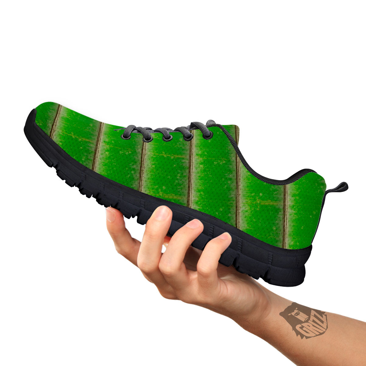 Texture Bamboo Green Print Black Sneaker-grizzshop