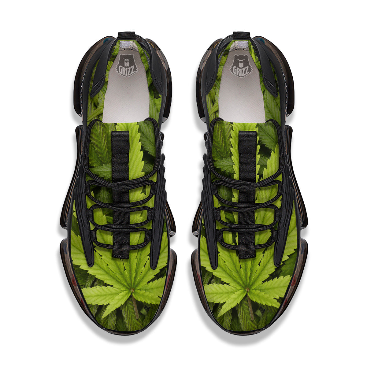 Texture Cannabis Print Black Gym Shoes-grizzshop