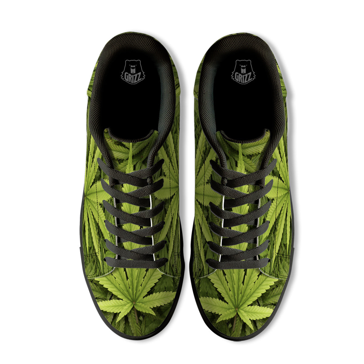 Texture Cannabis Print Black Low Top Sneakers-grizzshop