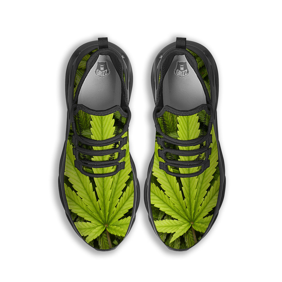 Texture Cannabis Print Black Running Shoes-grizzshop