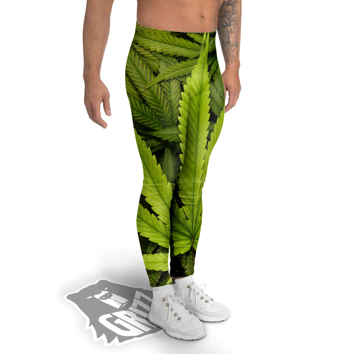 Texture Cannabis Print Men's Leggings-grizzshop