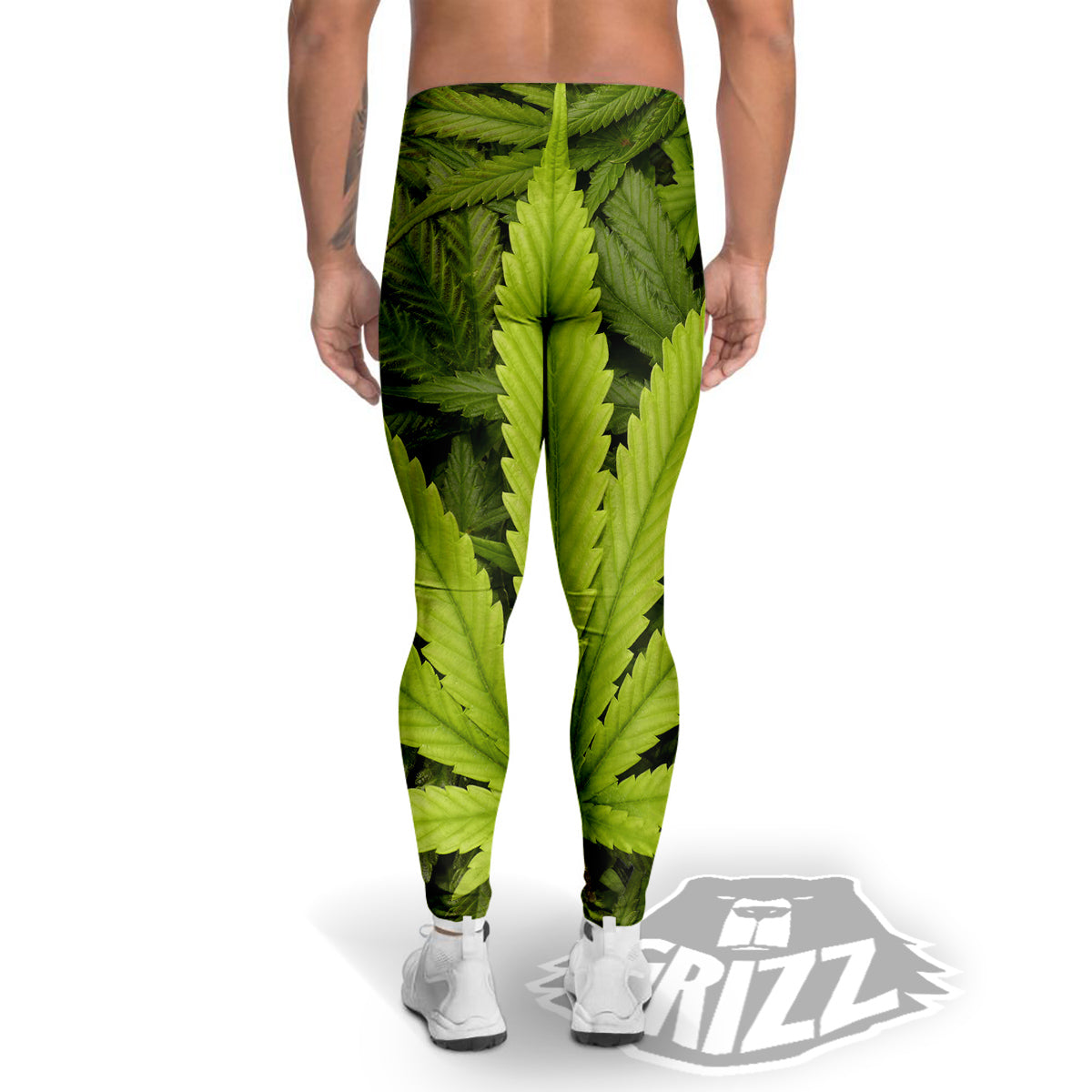 Texture Cannabis Print Men's Leggings-grizzshop