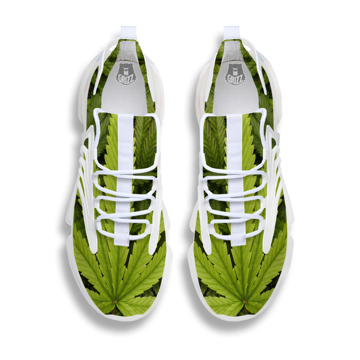 Texture Cannabis Print White Gym Shoes-grizzshop