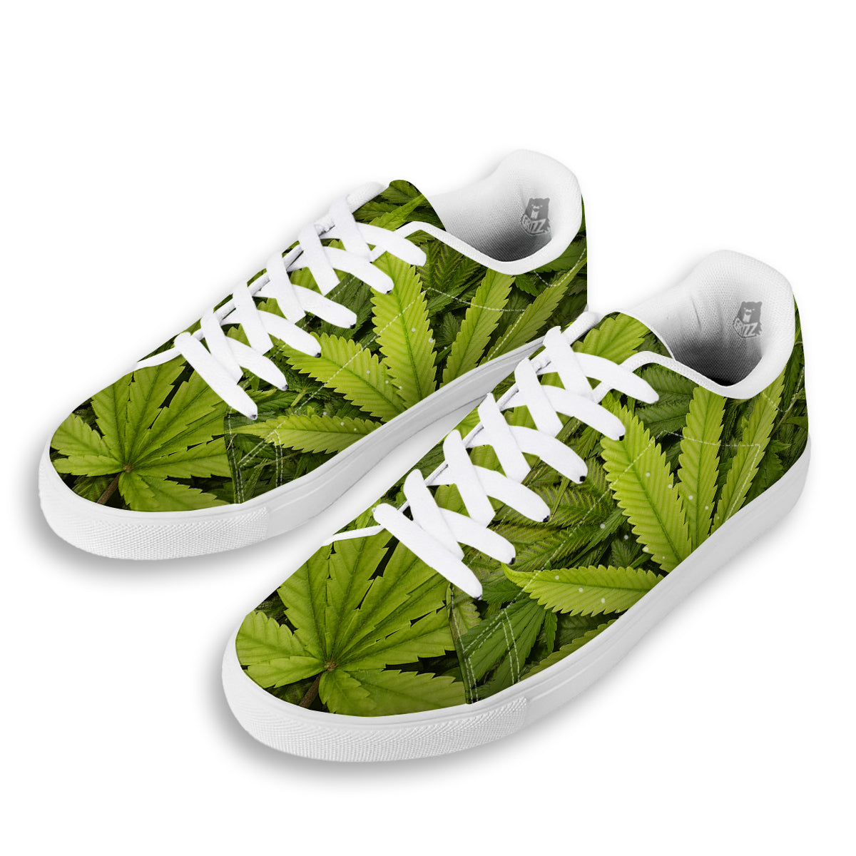 Texture Cannabis Print White Low Top Sneakers-grizzshop