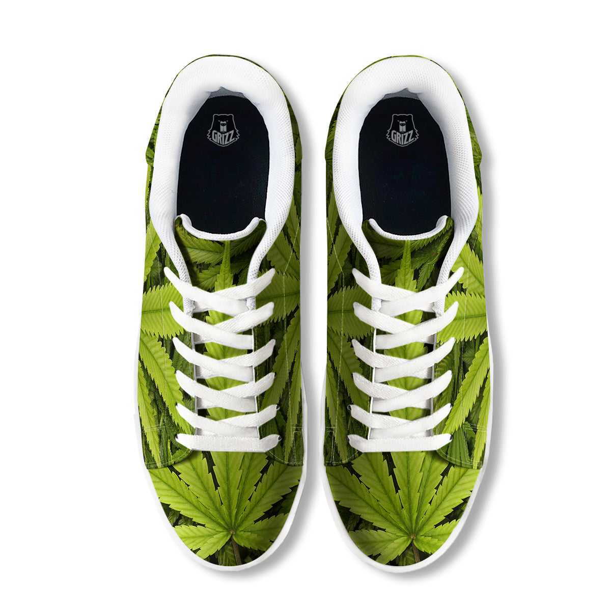Texture Cannabis Print White Low Top Sneakers-grizzshop