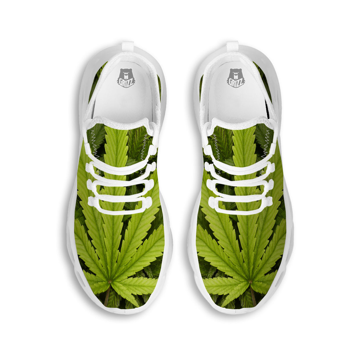 Texture Cannabis Print White Running Shoes-grizzshop