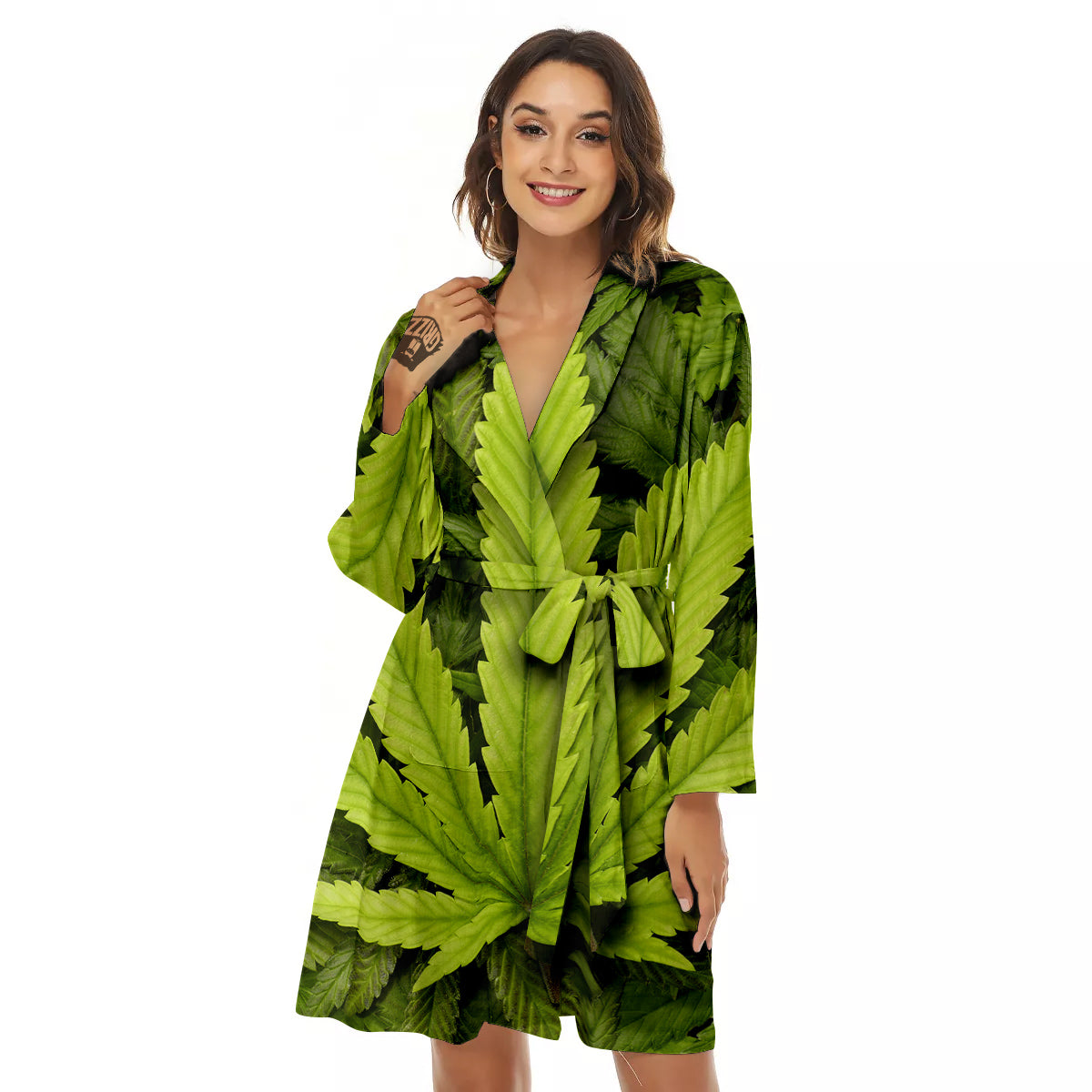 Texture Cannabis Print Women's Robe-grizzshop