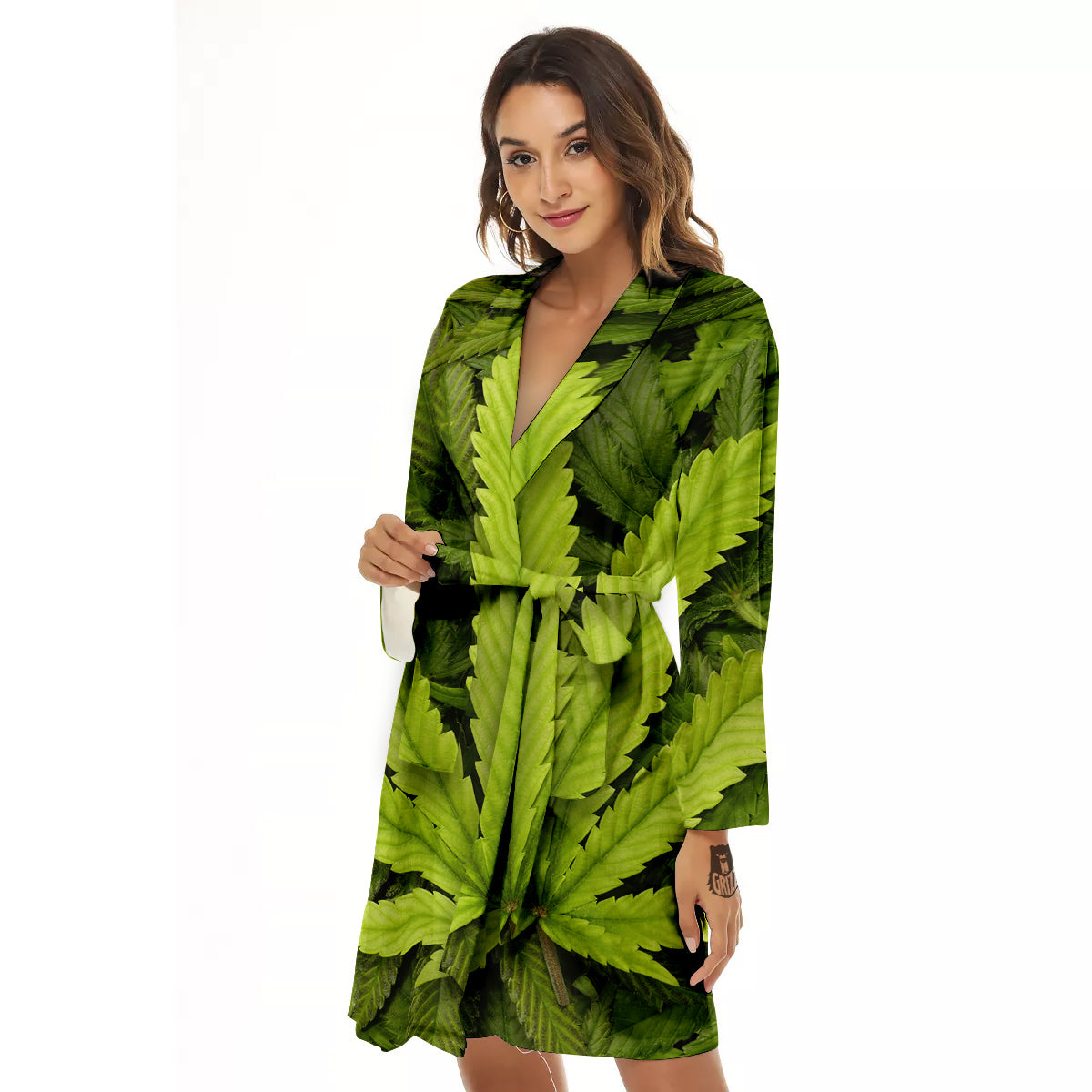 Texture Cannabis Print Women's Robe-grizzshop