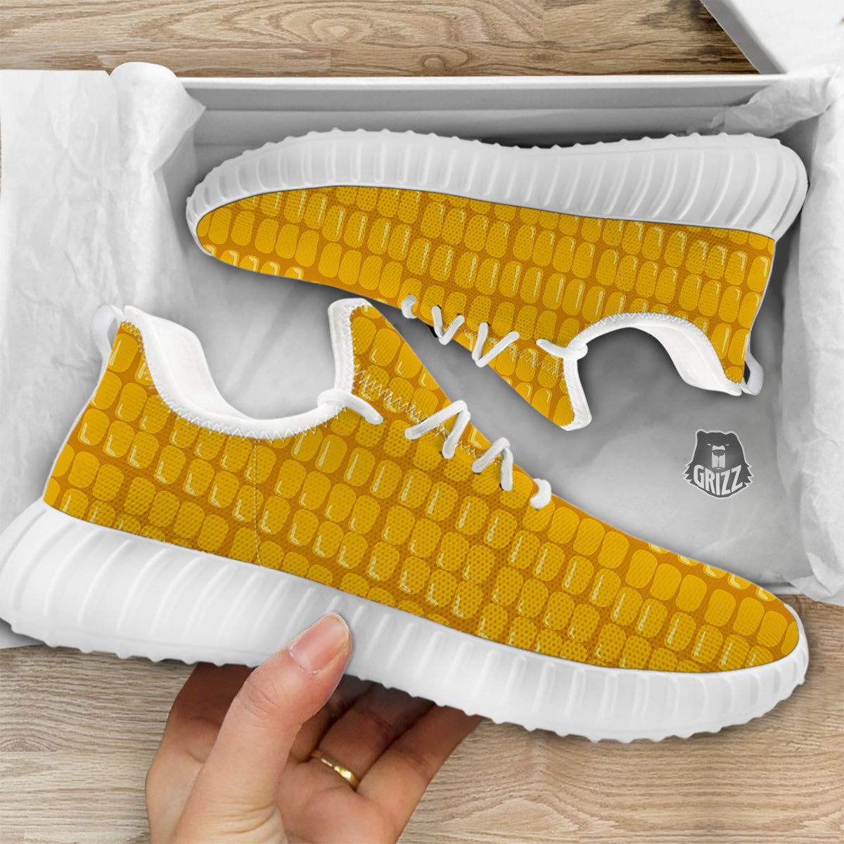 Texture Corn Print White Walking Shoes-grizzshop