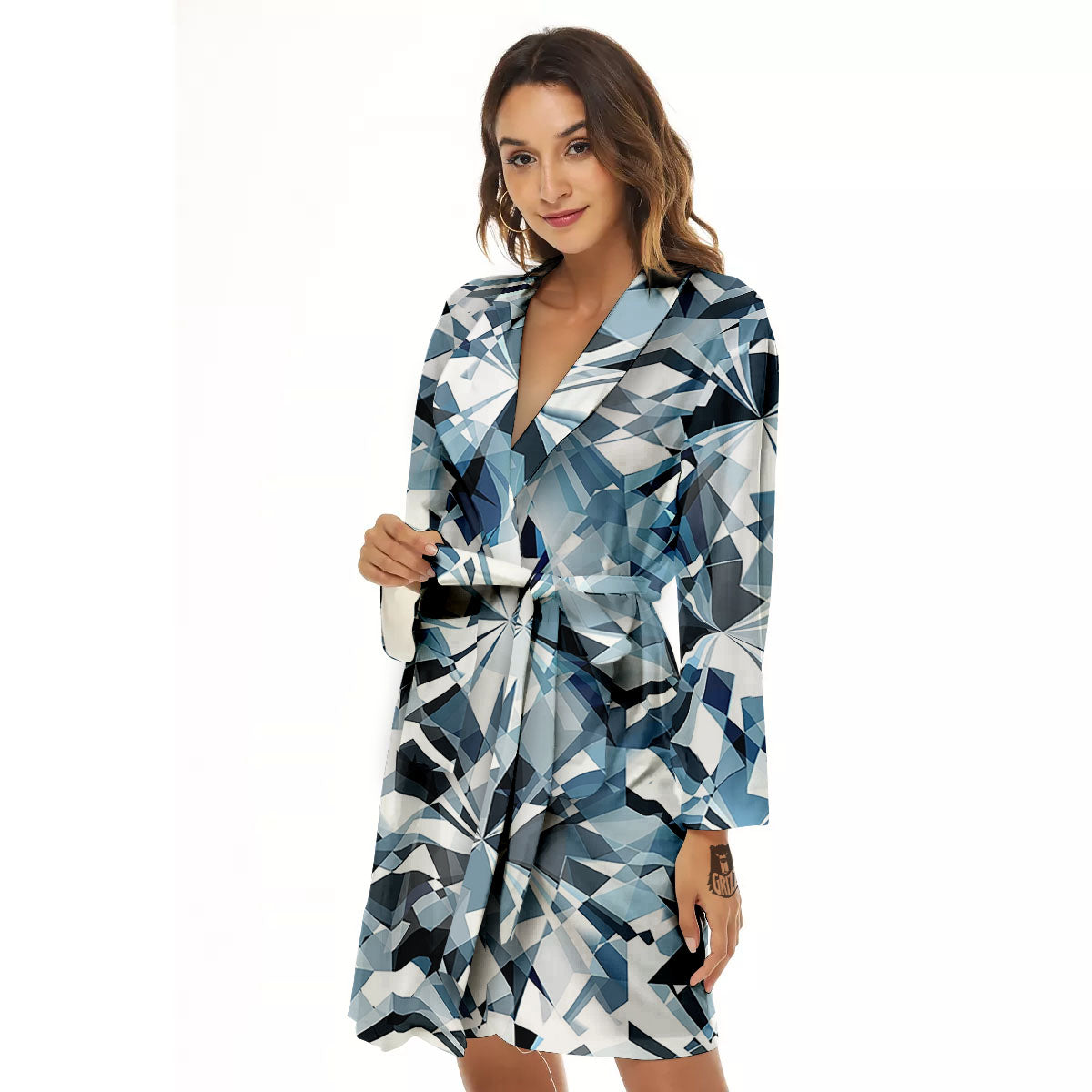 Texture Diamond Print Women's Robe-grizzshop