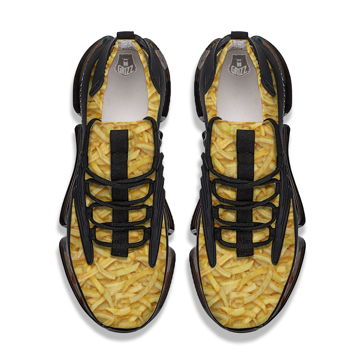 Texture French Fries Print Black Gym Shoes-grizzshop