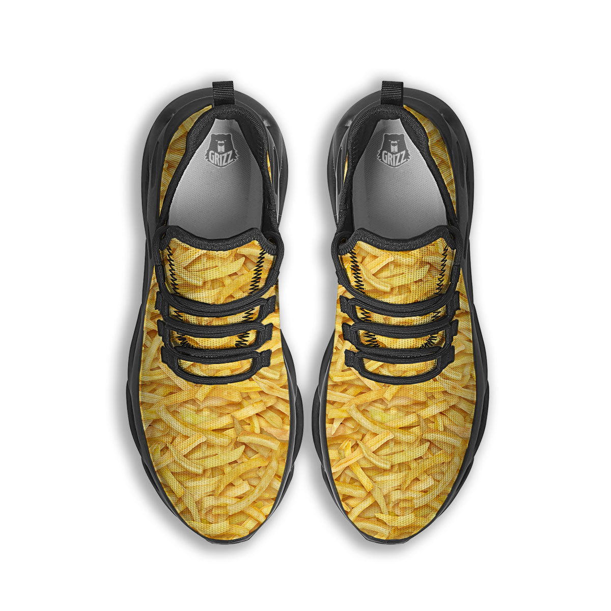 Texture French Fries Print Black Running Shoes-grizzshop