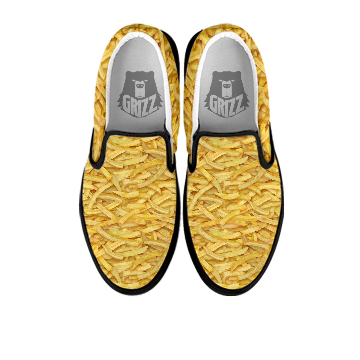 Texture French Fries Print Black Slip On Shoes-grizzshop