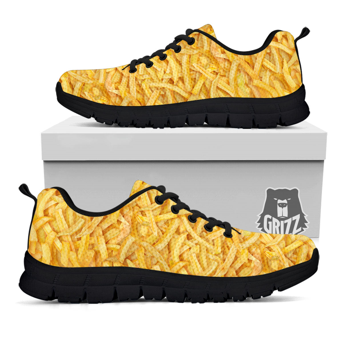 Texture French Fries Print Black Sneaker-grizzshop