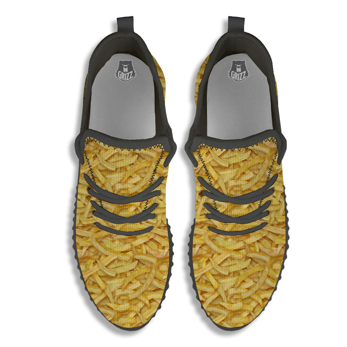 Texture French Fries Print Black Walking Shoes-grizzshop