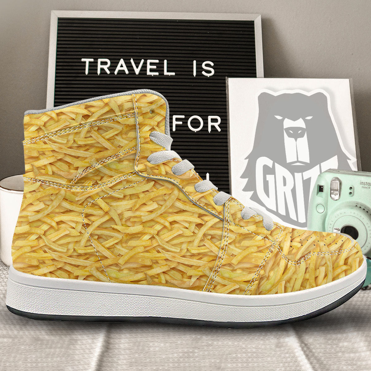 Texture French Fries Print High Top Sneakers-grizzshop