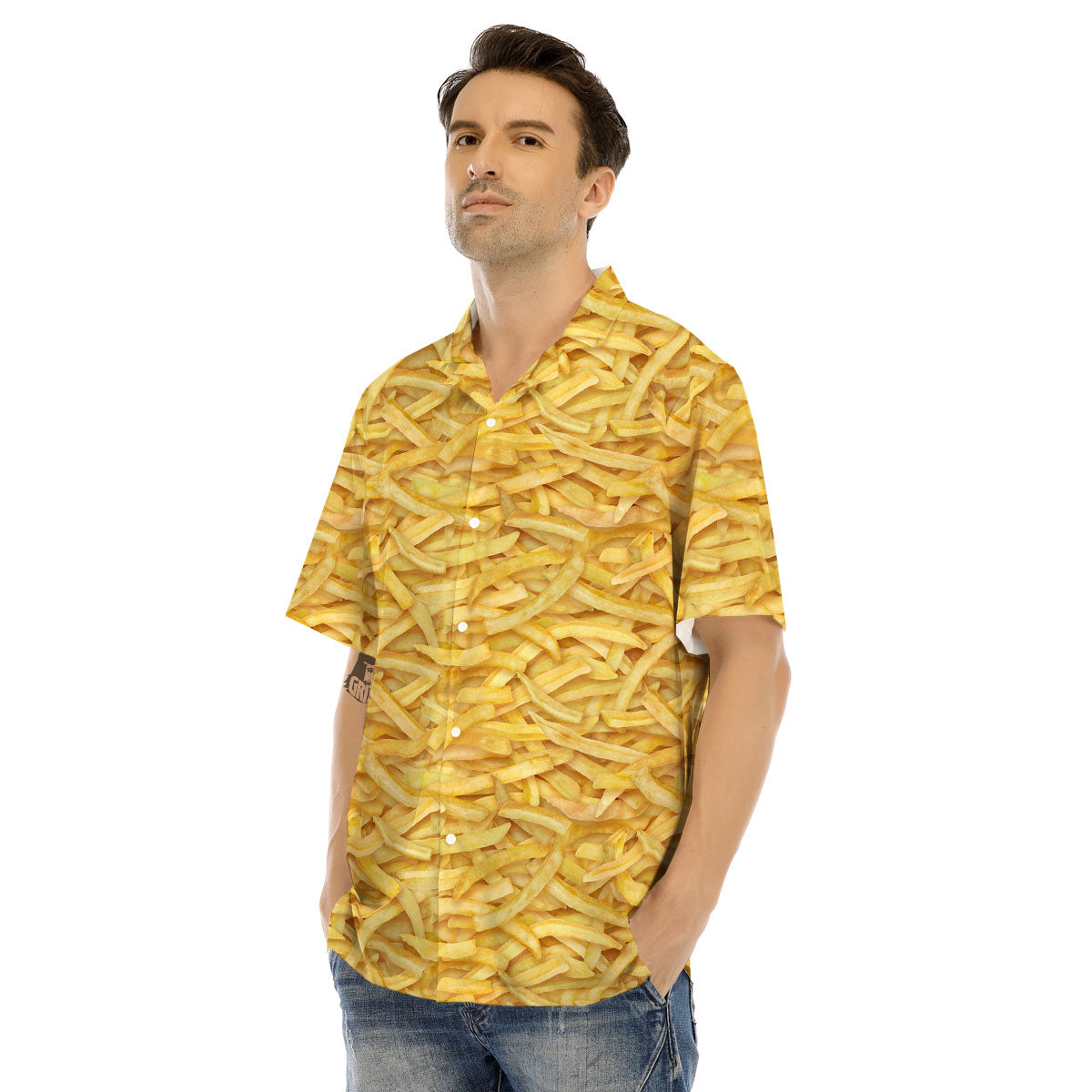 Texture French Fries Print Men's Hawaiian Shirt-grizzshop