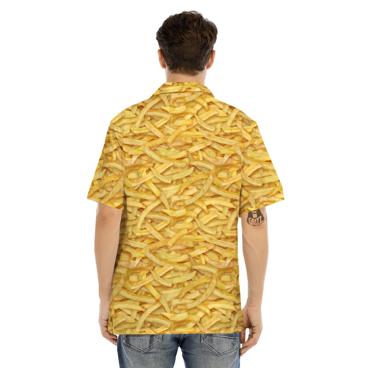 Texture French Fries Print Men's Hawaiian Shirt-grizzshop