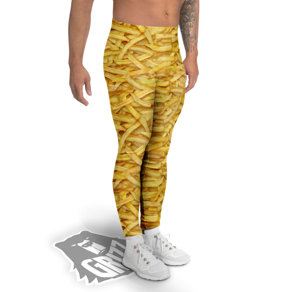 Texture French Fries Print Men's Leggings-grizzshop