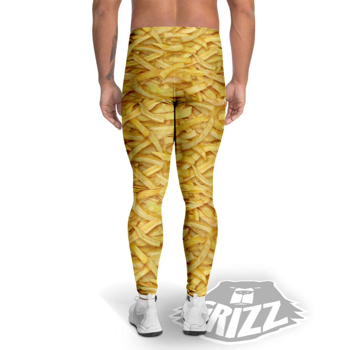 Texture French Fries Print Men's Leggings-grizzshop