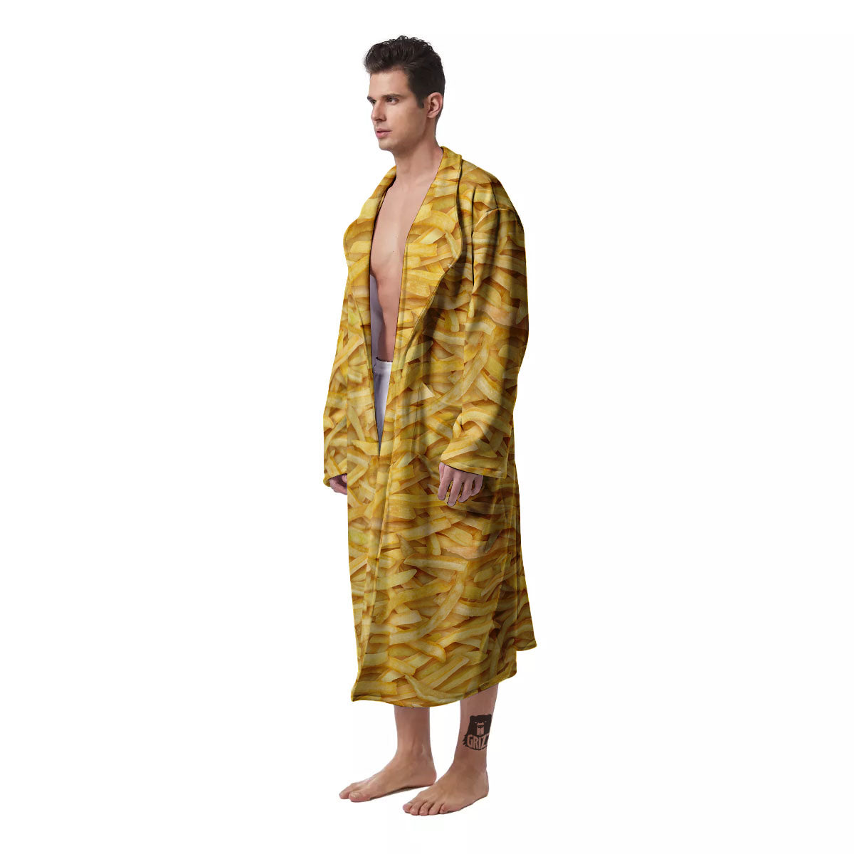 Texture French Fries Print Men's Robe-grizzshop