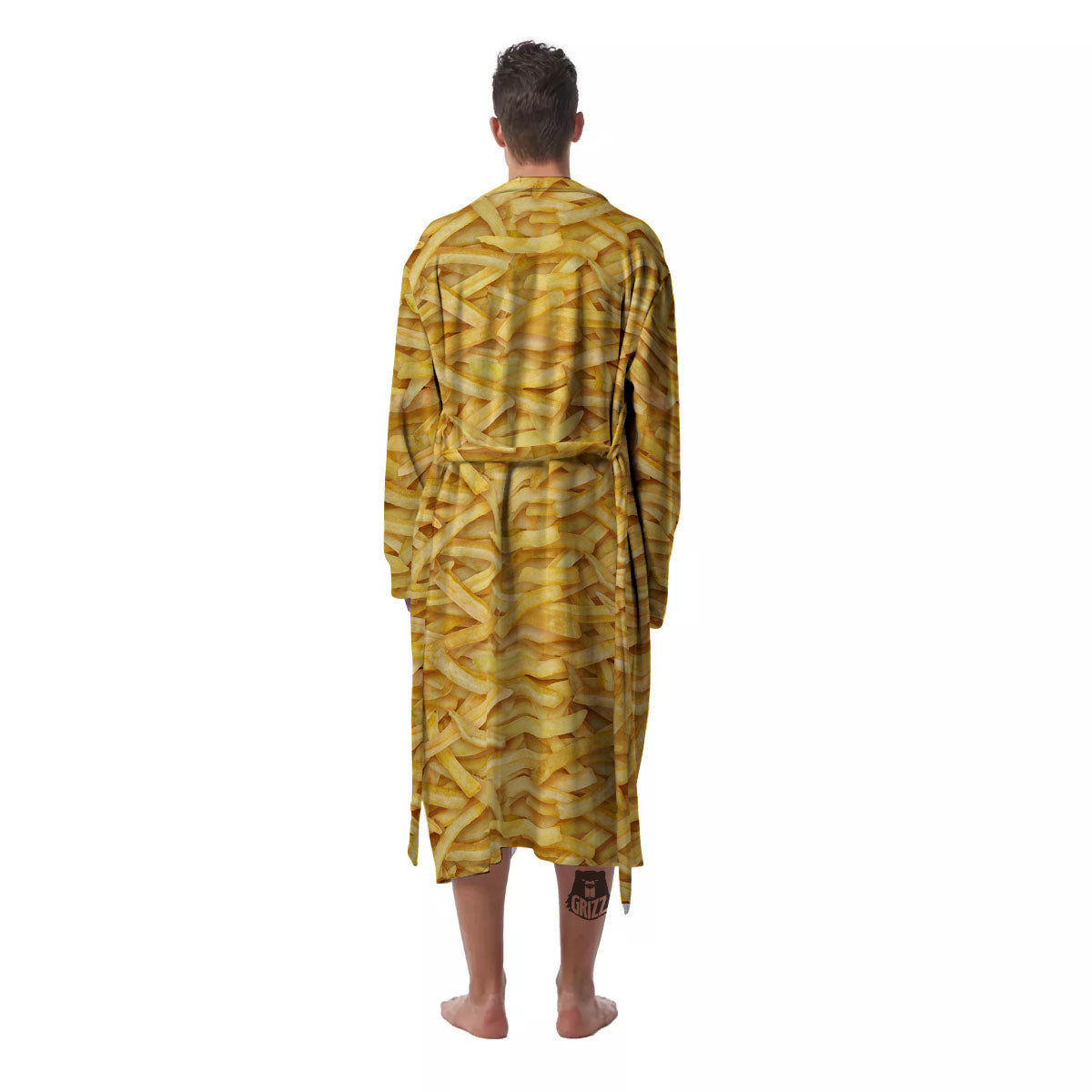 Texture French Fries Print Men's Robe-grizzshop