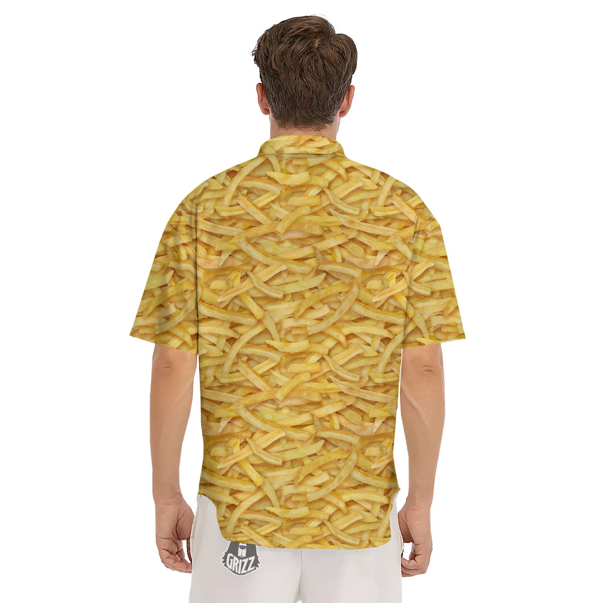 Texture French Fries Print Men's Short Sleeve Shirts-grizzshop